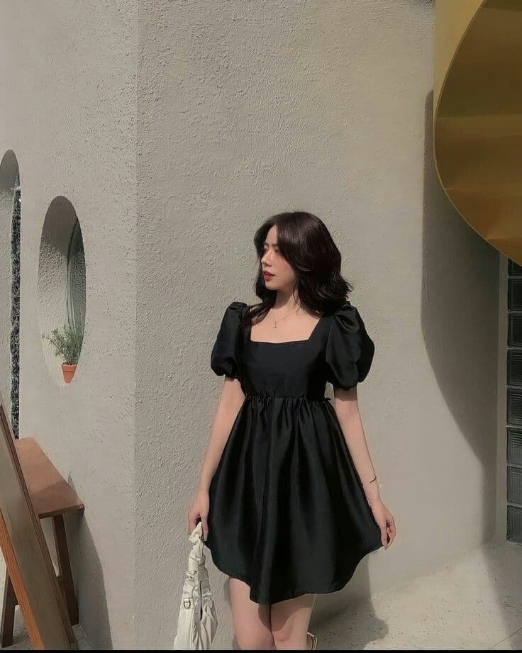 Black Lace Overlay Bubble Hem Dress