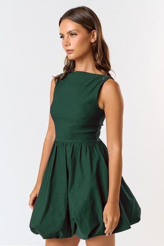 Emerald Green Silk Blend Bubble Hem Dress