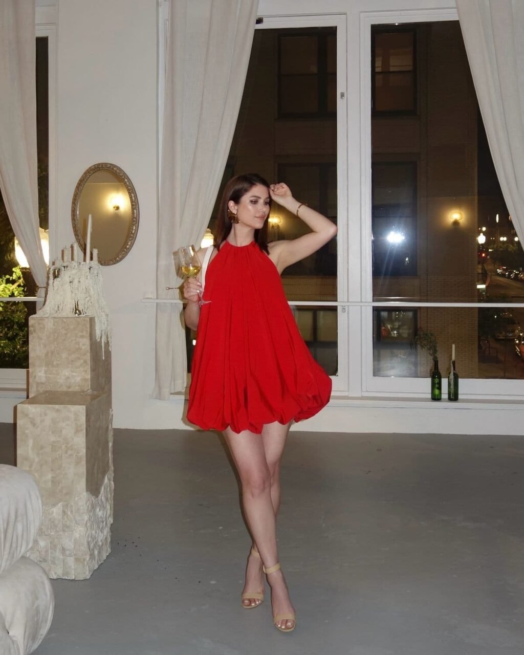 Red Velvet Strapless  Bubble Hem Dress