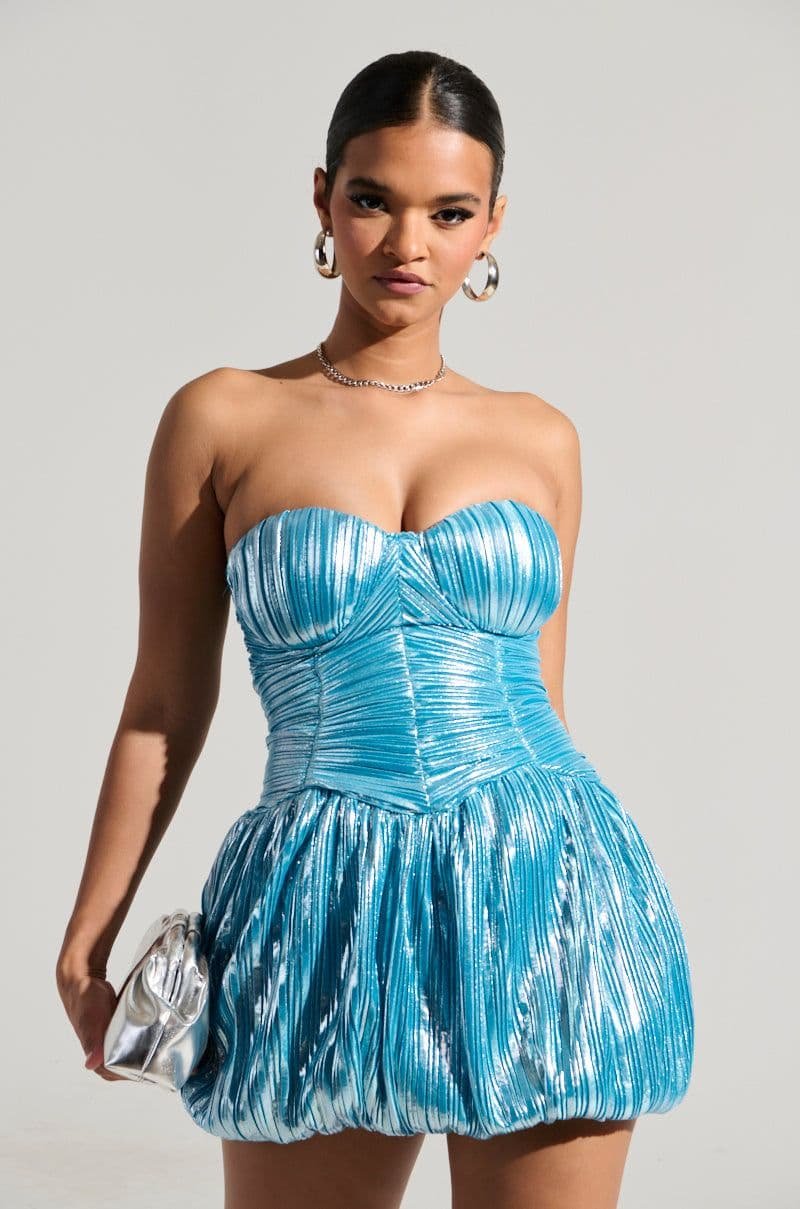 Turquoise Satin Slip Bubble Hem Dress